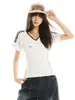 Camiseta Azul de Cuello en V de Manga Corta Estilo Americano para Mujer, Diseño de Verano, Top Deportivo Ajustado de Media Manga