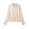 Camisa de manga larga de otoño 2026 transfronteriza con acabado brillante y cintura entallada, estilo 4387806, en color albaricoque