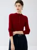 Elegante suéter de malha com gola alta e botões, suéter de cashmere slim fit para mulheres, outono e inverno, suéter texturizado e modelador para usar como base