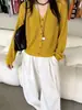 Cárdigan de punto de manga larga con cuello en V para mujer de principios de otoño, nuevo estilo coreano 2026, holgado, simple, calado, casual, top versátil