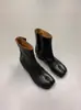 Versión de piel ~ Botines nuevos de estilo coreano, simples, con punta dividida y tacón grueso para mujer, versátiles y elegantes, ajustados, tipo motociclista