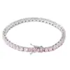 Pulsera de cadena de tenis de circón rosa de fila única transfronteriza europea y americana de 4.5m, pulsera versátil de hip-hop para hombres y mujeres, venta al por mayor