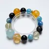[Elfo Submarino] Pulsera de Cristal de Aguamarina Natural para Mujer Versátil Pulsera de Cristal de Limón Obsidiana Plateada Venta al por Mayor