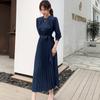Vestido Plissado de Manga Longa para Comércio Exterior Novo Estilo 2026 Ajustado na Cintura Emagrecedor Estilo Coreano Elegante Socialite Saia Plissada