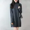 Estilo Otoño e Invierno Vestido de Mujer 100% Lana Pura de Longitud Media Mangas Largas Flores en las Mangas Cuello Semi-Alto Falda de Lana Suelta para Mujer
