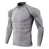 Talla asiática nacional en stock de alta venta fitness deportes al aire libre alta elasticidad secado rápido ciclismo yoga ajustado camiseta de manga larga cuello alto
