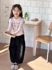[Item de Liquidação] Camiseta Top Estilo Primavera para Meninas com Gola Redonda e Estampa de Letras Estilo Coreano Doce Camisa Básica com Renda