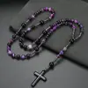 Collar Retro Religioso Personalizado No Magnético Transfronterizo Europeo y Americano Colgante de Piedra Natural con Cuentas Hecho a Mano Rosario