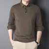 Camiseta de Manga Larga de Seda de Hielo para Hombre, Camisa Polo Delgada de Corte Holgado para Primavera y Otoño, Top Casual de Negocios para Hombre