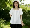 Design de Verão Feminino Novo Manga Curta Estilo Francês 2026 Gola Quadrada Camisa Bolha Top Solto Babydoll