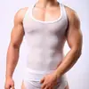 Amazon chaleco sin mangas sexy transpirable de malla transparente ultra-delgada elástica para hombre, ajustado moldeador