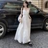 Falda de hada blanca francesa Falda con tirantes Vestido de vacaciones junto al mar Falda de verano ajustada para mujer Falda larga elegante de nicho