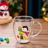 Nueva Taza de Agua de Vidrio de Borosilicato Aislada de Doble Capa Navideña para Reuniones Familiares, Fiestas y Ambiente Festivo