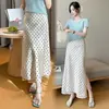 Estilo Verão Novo Acetato de Bolinhas Cetim Francês Textura Fluida Estampa de Bolinhas Saia Cauda de Peixe para Mulheres