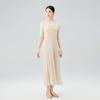 Roupas Plissadas Atacado 25 Verão Cor Sólida Gola Redonda Vestido Feminino Comprimento Médio Slim Fit Fenda Vestido Versátil Literário Retrô