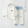 Roupas de outono e calças para crianças, pijamas de algodão classe A para bebês, conjunto de roupa íntima quente para bebês e crianças pequenas, conjunto de duas peças de algodão puro para outono sem botões