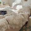 Conjunto de Cama de Inverno de Veludo Leite com Renda Classe A Conjunto de Quatro Peças de Pelúcia Conjunto de Três Peças de Flanela com Escultura Tridimensional de Veludo Coral