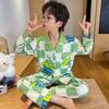 Comércio exterior meninos primavera e outono algodão penteado novo pijama infantil desenho animado meninos cardigã lapela manga comprida calças roupa de casa