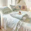Colcha de verão espessada de látex de seda gelada, saia de cama de quatro peças, lavável à máquina, ar condicionado, conjunto de três peças