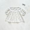 Verano 2025 Nuevo Estilo Coreano Estilo Fresco Camisa de Muñeca para Niña Camisa Floral Azul Camisa de Muñeca Bordada para Bebé