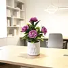 Estilo Nórdico 5 Rosas Brancas em Forma de Coração Bonsai Artificial de Tronco Reto Decoração Romântica para Mesa de Restaurante Ocidental Vaso de Flores Falsas