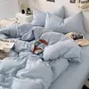 Nuevo Estilo Coreano Ins Color Puro Doble Cepillado Algodón Lavado Juego de Cuatro Piezas Ropa de Cama Funda Nórdica Ropa de Cama Colchón Dormitorio Estudiante