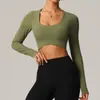 Ropa de Yoga de Manga Larga Otoño e Invierno Europea y Americana para Mujer, Camiseta Deportiva Transpirable de Secado Rápido, Prenda Base Deportiva a Prueba de Impactos para Correr y Fitness