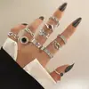 Anillo de mariposa negro esmaltado con forma de corazón oscuro para Halloween, juego de nueve anillos estilo punk de araña