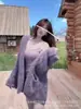 Jaqueta Suéter Roxa Estilo Coreano para Mulheres no Outono e Inverno, Cardigã Tricotado Solto de Comprimento Médio, Preguiçoso e de Alta Qualidade