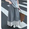 Falda midi de patchwork a rayas retro para mujer, nueva falda midi de cuadros versátil de cintura alta para primavera y otoño, adelgazante y con caída