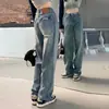 Jeans Feminino de Cintura Alta Wide Leg Outono Plus Size Lançamento Novo Perna Reta Versátil Emagrecimento Retro Tendência Calça Flare