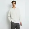 Camiseta básica de manga comprida, camiseta Henley de cor sólida, top casual simples de outono retrô masculino, camada interna