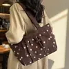 Bolsa de Ombro Única Retro Transfronteiriça Outono/Inverno Nova com Bolinhas Versátil Feminina Grande Capacidade Lona Bolsa Tote Fashion para o Dia a Dia