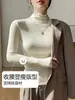 Nuevo Estilo Top Térmico de Cuello Medio Alto para Mujer, Ropa Interior Otoño/Invierno, Elegante Camiseta Negra de Manga Larga, Top Forrado de Felpa Cepillada, Moderno