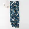 Calças de pijama de seda de algodão Calças Shrink Femininas Verão Novo Tamanho Grande Soltas Grávidas Calças Externas com Lanterna de Bolso Shrink Calças