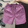 Novedad de Verano Versátil Delgados Lisos Rectos Secado Rápido Casual Pantalones Cortos para Hombre Estilo Hong Kong Modernos Versátiles Simples Pantalones de Cinco Puntos