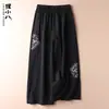 Pantalones casuales de algodón y lino para mujer, pantalones de primavera y verano finos de estilo étnico vintage, pantalones anchos bordados, pantalones adelgazantes hasta el tobillo que combinan con todo, pantalones de moda para mujer
