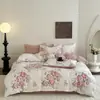 Luxo Leve Retrô Linho Cru Gaze Enrugada Roupa de Cama Conjunto de Quatro Peças Estampa Floral Capa de Edredom Estudante Conjunto de Três Peças Estilo Caixa de Presente Atacado