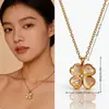 Collar de Piedra Ojo de Gato y Trébol de Cuatro Hojas Tendencia en Tiktok y Xiaohongshu para Mujer, Accesorio de Moda Estilo Ins Lujo Ligero Minimalista Diseño de Nicho