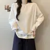 Ropa Talla Grande para Mujer 26 Otoño/Invierno Nuevo Estilo Sudadera con Capucha Falsa de Dos Piezas Manga Larga Diseño Adelgazante Cordón Parte Superior que Oculta el Vientre