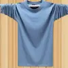 Camiseta de manga larga para hombre de primavera y otoño, sudadera holgada de cuello redondo, camiseta base de color liso, top casual de moda