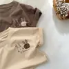 Ropa de Verano para Niños, Camisetas de Manga Corta para Niños y Niñas, Tops de Algodón Puro con Cuello Redondo, Ropa de Verano Linda con Estampado de Conejo Estilo Coreano