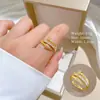 [Galvanoplastia de ouro real] Design Europeu e Americano ins Wind Geometry Diamond Ball Ring Anel Aberto de Vento Frio para Mulheres