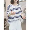 Camiseta de manga larga con protección solar, diseño de bloques de color y rayas, cara sonriente, para mujer, cubierta de otoño para aire acondicionado, nuevo top holgado y relajado 2026
