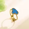 Anillo de Trébol de Cuatro Hojas Popular de Moda Transfronteriza, No se Desvanece, Simple y Versátil, Acero de Titanio 18K, Abierto Ajustable para Mujeres