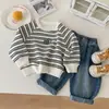 Sudadera Rayada para Niños Primavera y Otoño 2026 Nuevo Estilo Coreano Elegante Camiseta Básica de Manga Larga para Niños Top de Moda