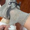 Meias Zhuji Femininas Cinzas de Verão Finas de Cano Médio Meias de Malha Respiráveis com Orelha de Renda Estilo Japonês Simples Empilhadas