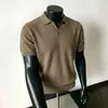 Camisa Polo Tricotada Preta Estilo Old Money Manga Curta Masculina Verão Caimento Solto Curto com um Toque de Luxo, Legal e Estilosa Meia-Manga com Nervuras
