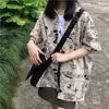 Camiseta Estampada de Desenho Animado Graffiti Estilo Verão Novo Sabor de Hong Kong Versátil Nicho Doce e Picante Manga Curta
