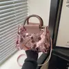 Bolsa Transversal de Ombro Único Elegante e Moderna com Lantejoulas e Textura Simples, Nova Moda Primavera 2026 Feminina Pequena Quadrada